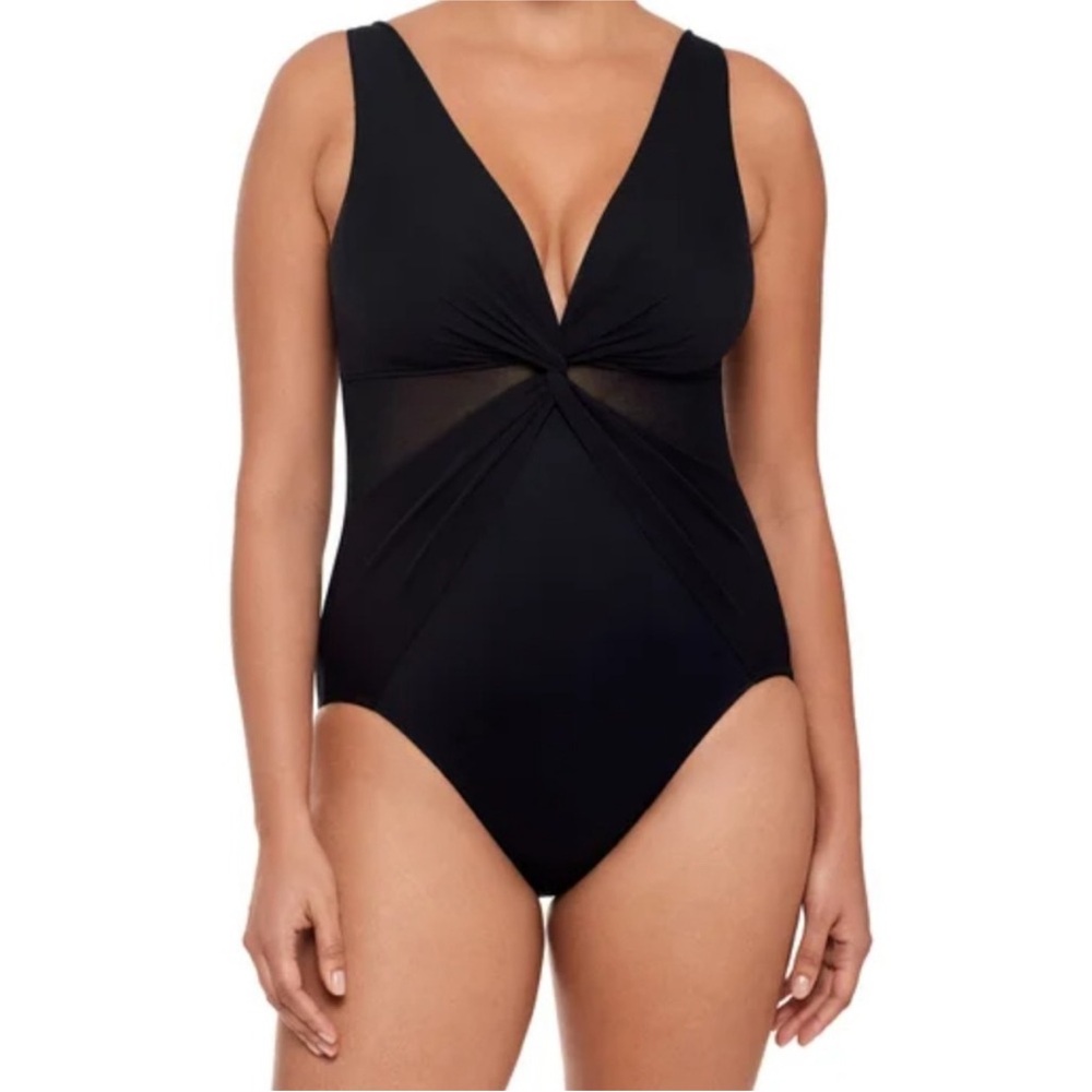 Miraclesuit Black Twist-Front V-Neck One-Piece Swimsuit